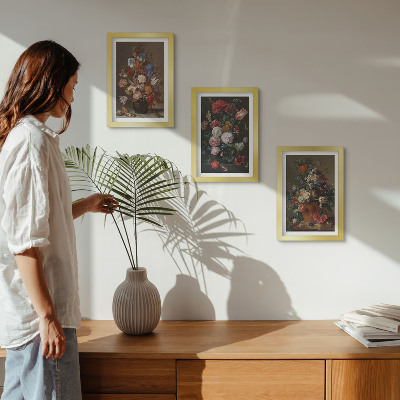 Framed triptych Flowers in vases, various vintage plant compositions