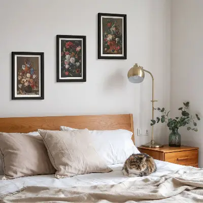 Framed triptych flowers in vases with various vintage plant compositions
