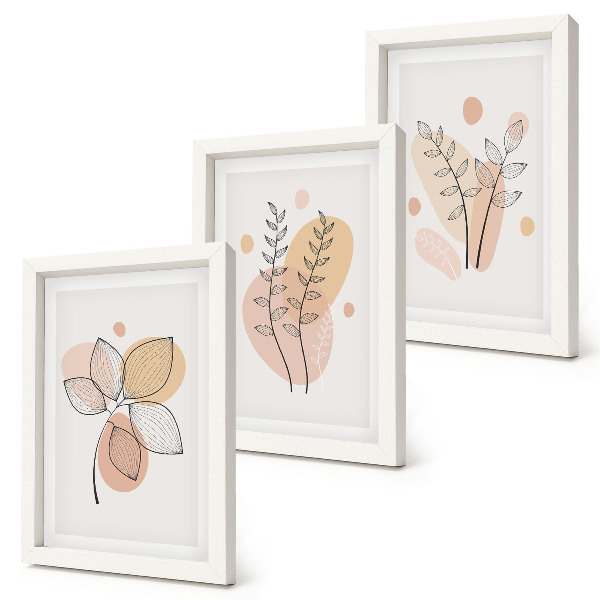 3-piece wall art set Minimalist plant drawings in pastel colors