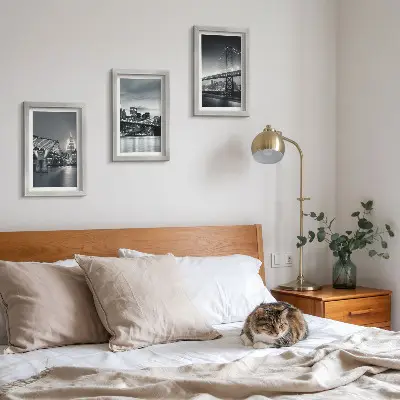 Photo frame wall Bridges and city architecture in shades of gray