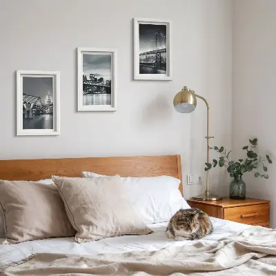 Photo frame wall Bridges and city architecture in shades of gray