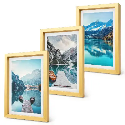 Mountain Lakes Triptych framed wall art featuring boats and water reflections