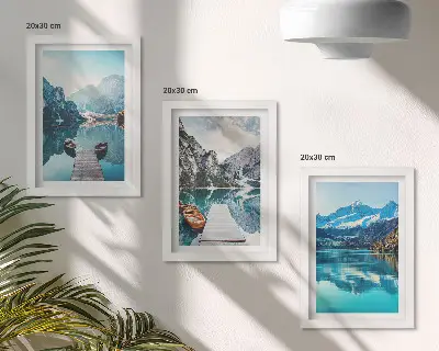 Mountain Lakes Triptych framed wall art featuring boats and water reflections