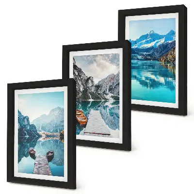 Mountain Lakes Triptych framed wall art featuring boats and water reflections
