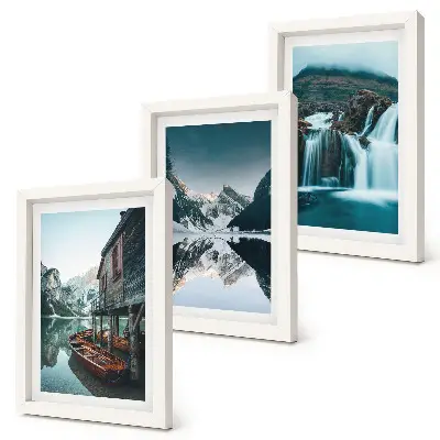 3-Piece wall art set mountain landscapes featuring a waterfall and a lake