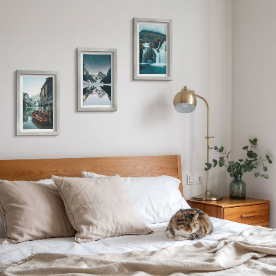 3-piece wall art set Mountain landscapes with a waterfall and a lake