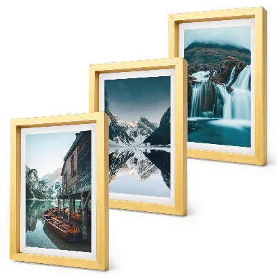 3-piece wall art set Mountain landscapes with a waterfall and a lake