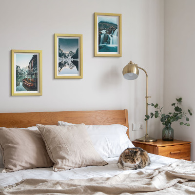 3-piece wall art set Mountain landscapes with a waterfall and a lake