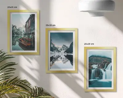 3-Piece wall art set mountain landscapes featuring a waterfall and a lake