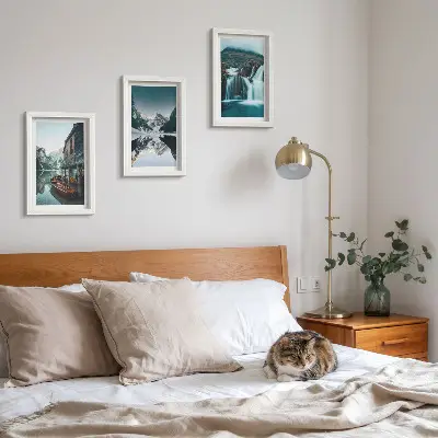 3-Piece wall art set mountain landscapes featuring a waterfall and a lake