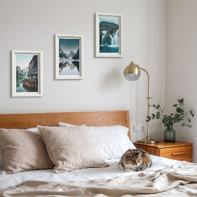 3-piece wall art set Mountain landscapes with a waterfall and a lake
