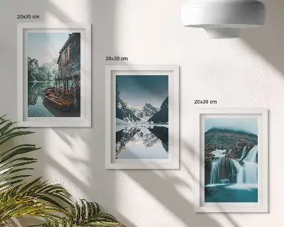 3-Piece wall art set mountain landscapes featuring a waterfall and a lake