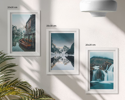 3-piece wall art set Mountain landscapes with a waterfall and a lake