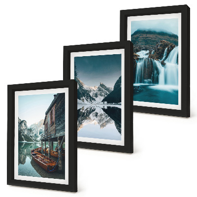 3-piece wall art set Mountain landscapes with a waterfall and a lake