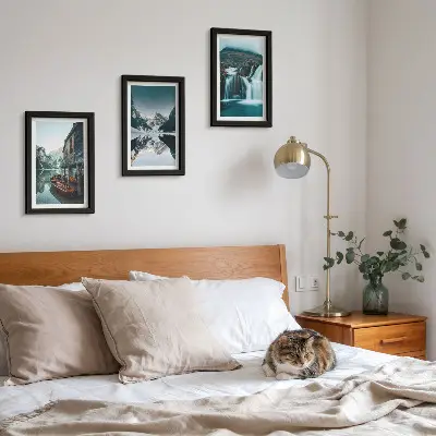 3-Piece wall art set mountain landscapes featuring a waterfall and a lake
