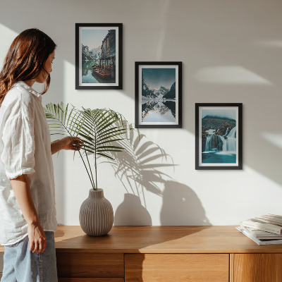 3-piece wall art set Mountain landscapes with a waterfall and a lake