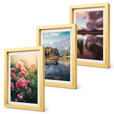 Photo frame wall Flowers in the garden, mountains and a calm surface of water