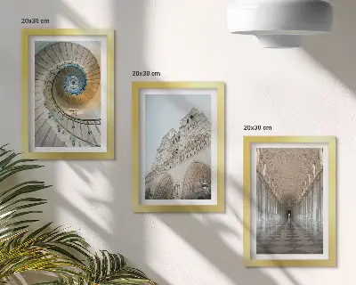 3-piece wall art set The cathedral's spiral staircase, view of the building's facade, and a tiled corridor