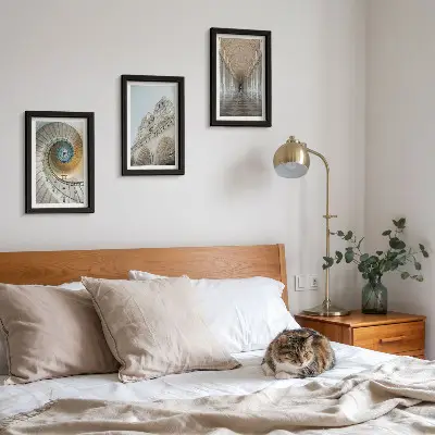 3-piece wall art set featuring the cathedral spiral staircase, building facade, and tiled corridor