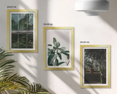 Green leaves on the window and plants inside framed triptych