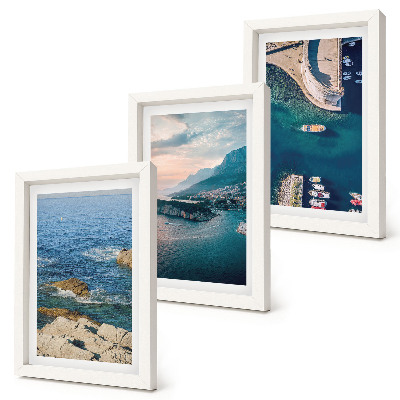 3-piece wall art set Sea views with cliffs and mountain ports