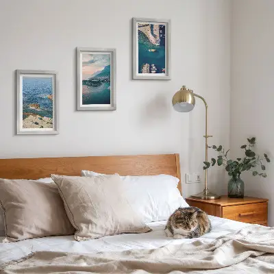 3-Piece wall art set featuring sea views with cliffs and mountain ports