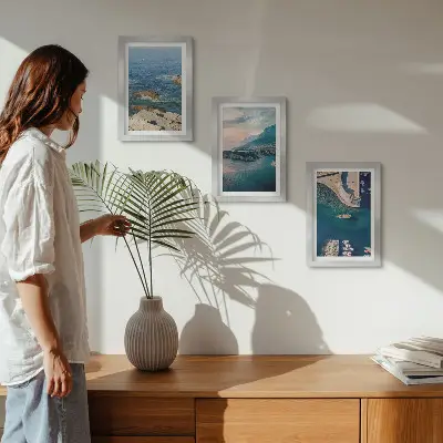 3-Piece wall art set featuring sea views with cliffs and mountain ports