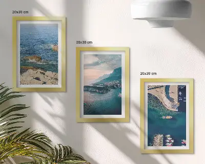 3-Piece wall art set featuring sea views with cliffs and mountain ports