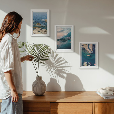 3-piece wall art set Sea views with cliffs and mountain ports