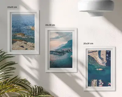 3-Piece wall art set featuring sea views with cliffs and mountain ports