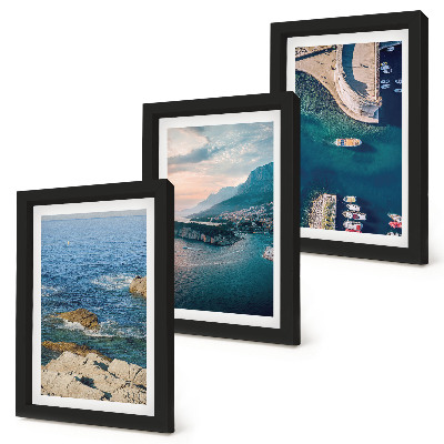3-piece wall art set Sea views with cliffs and mountain ports