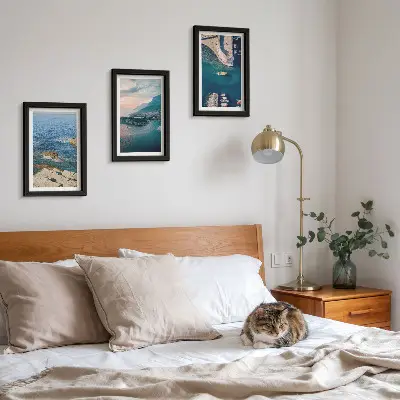 3-Piece wall art set featuring sea views with cliffs and mountain ports