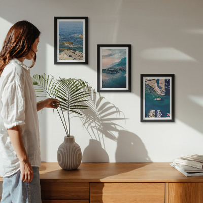 3-piece wall art set Sea views with cliffs and mountain ports
