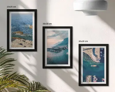 3-Piece wall art set featuring sea views with cliffs and mountain ports
