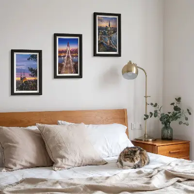 Photo frame wall City views with bridges and sunsets