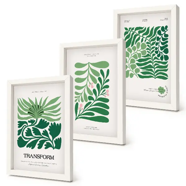 3-piece wall art set featuring a collection of green leaves and plants in various shapes