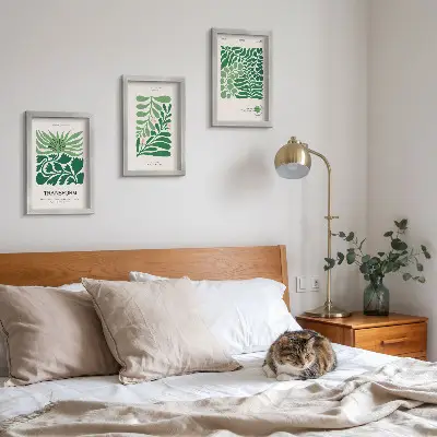 3-piece wall art set featuring a collection of green leaves and plants in various shapes