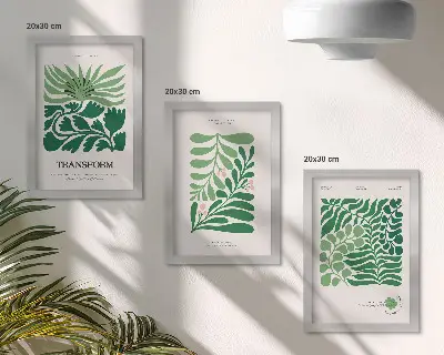 3-piece wall art set featuring a collection of green leaves and plants in various shapes