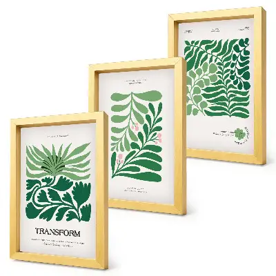 3-piece wall art set featuring a collection of green leaves and plants in various shapes