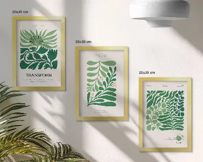 3-piece wall art set featuring a collection of green leaves and plants in various shapes