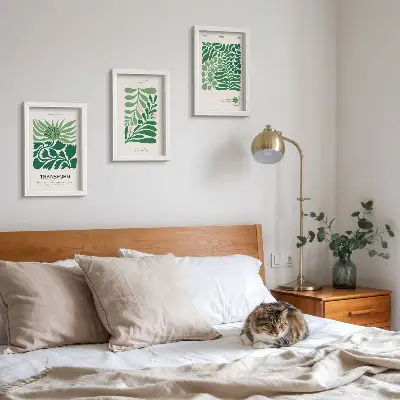3-piece wall art set featuring a collection of green leaves and plants in various shapes