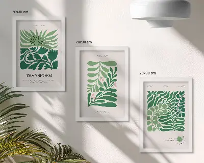 3-piece wall art set featuring a collection of green leaves and plants in various shapes