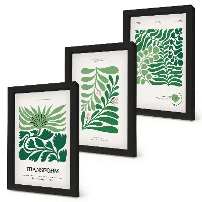 3-piece wall art set featuring a collection of green leaves and plants in various shapes