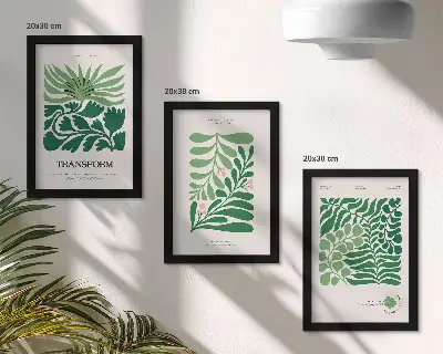 3-piece wall art set featuring a collection of green leaves and plants in various shapes