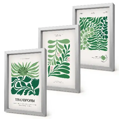 3-piece wall art set featuring a collection of green leaves and plants in various shapes