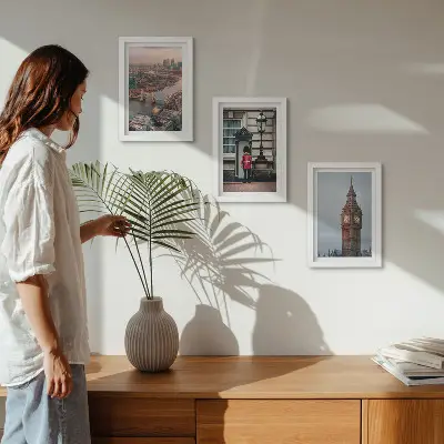 Photo frame wall gallery featuring London bridge and Big Ben guards