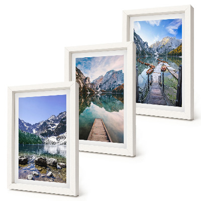 Framed triptych Mountains, lakes and wooden bridges over the water
