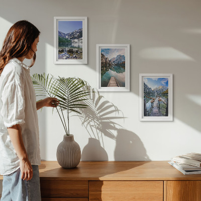 Framed triptych Mountains, lakes and wooden bridges over the water