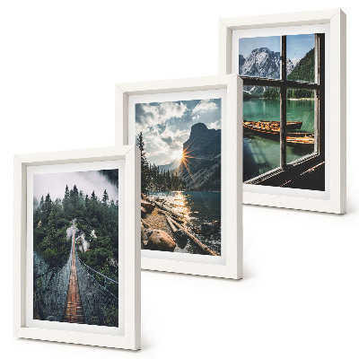 3-piece wall art set Bridge in the forest lake with boats mountain view