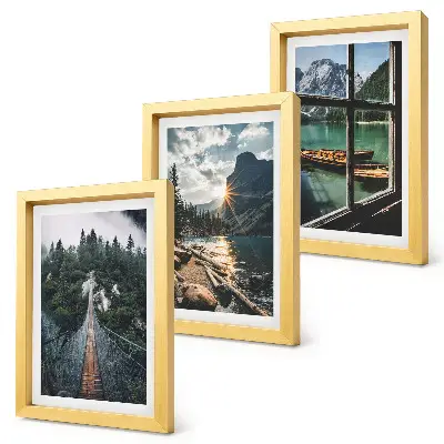 3-piece wall art set featuring a forest lake bridge with boats and mountain view